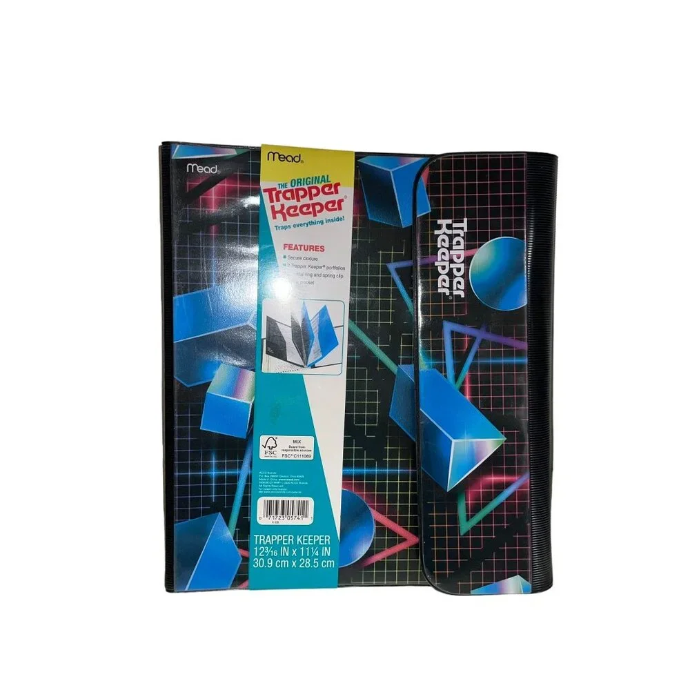 Mead Trapper Keeper NEW Black Pink Blue Geometric